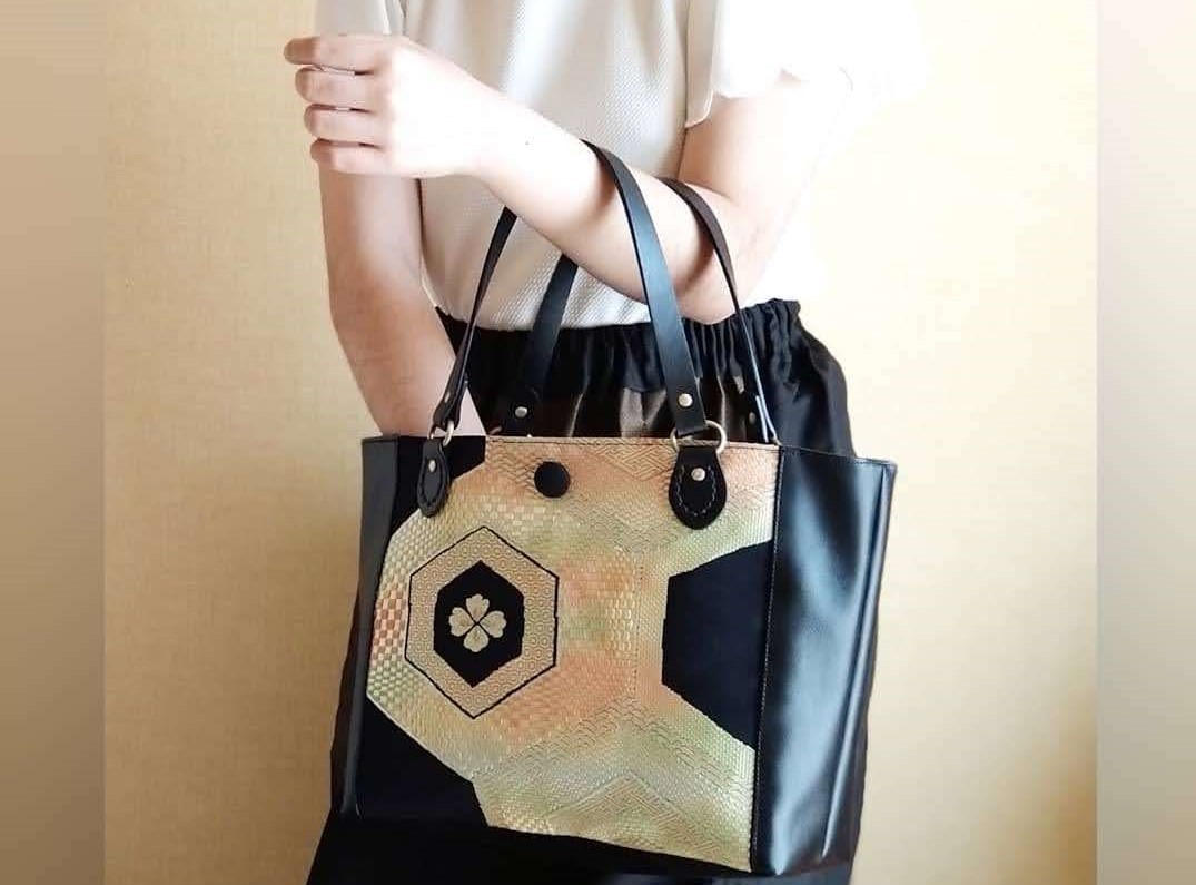 本革と帯のコラボ】～帯リメイクの和装バッグに本革を加えて、豪華な