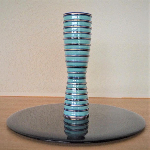 ◉中村翠嵐 作 花入 淡青交趾 砧 独楽筋 - (池坊専宗がみつめた匠の