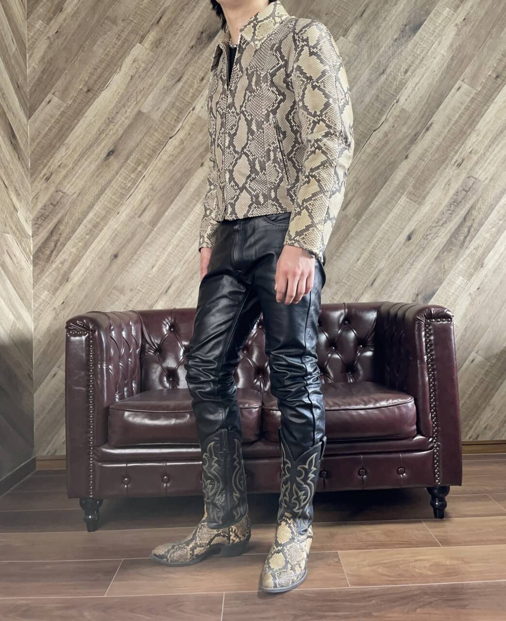 パイソン レザージャケット ヴィンテージ ダブルジップ メンズ 蛇革