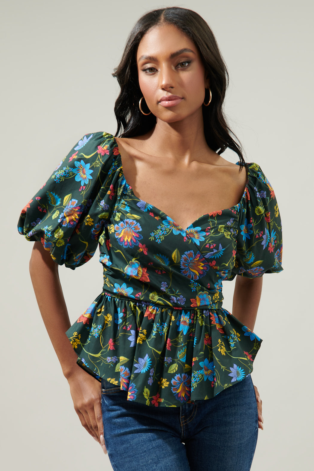 Topeaka Floral Theodora Surplice Peplum Blouse – Sugarlips