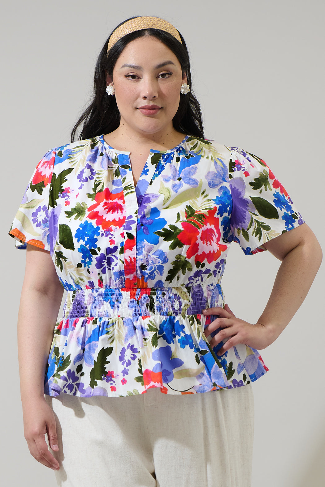 Amania Floral Sarina Smocked Peplum Top Curve – Sugarlips