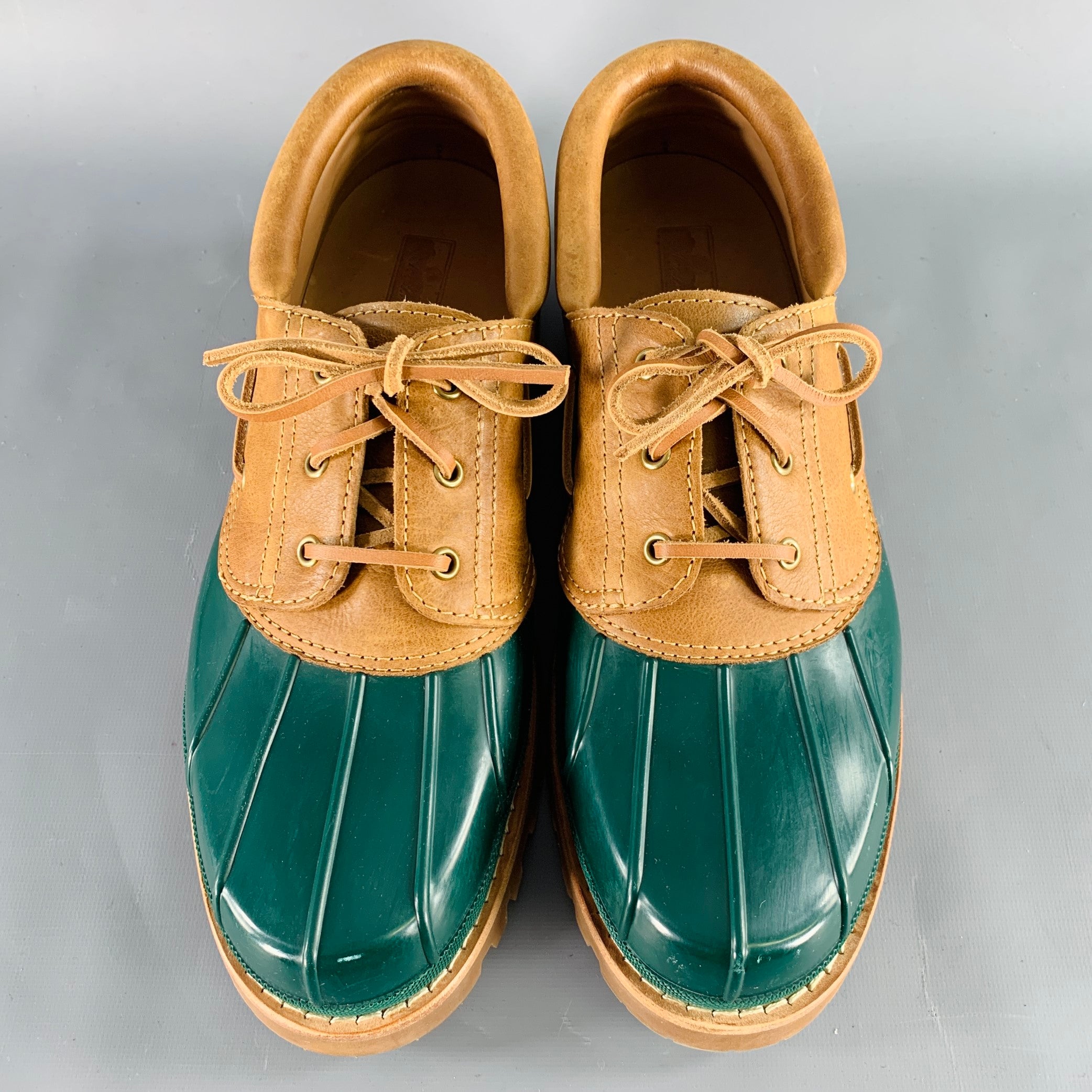 AIME LEON DORE Size 12 Papia Moc Green Brown Rubber Lace-Up Boots