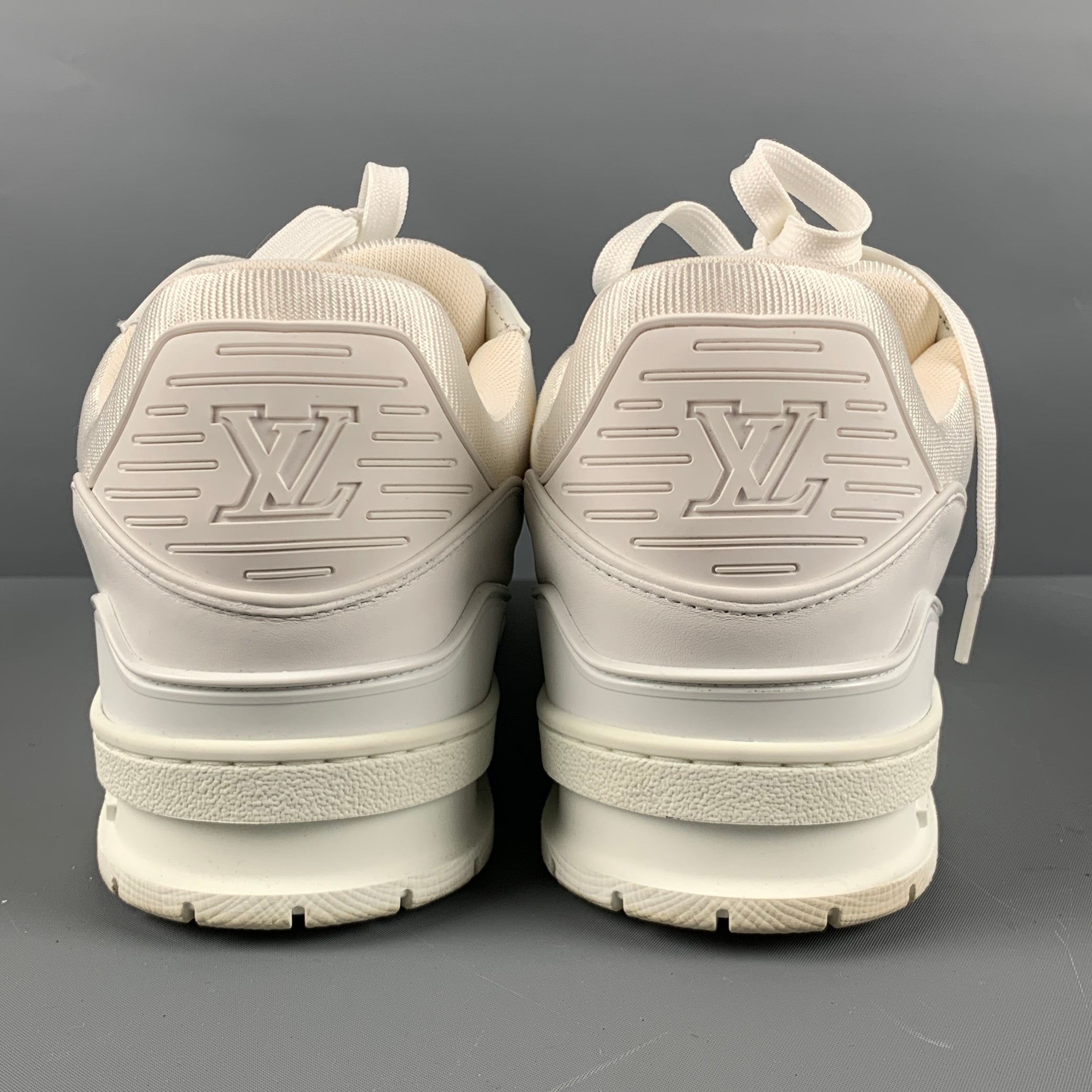 LOUIS VUITTON Size 11.5 White Mixed Materials Leather Lace Up
