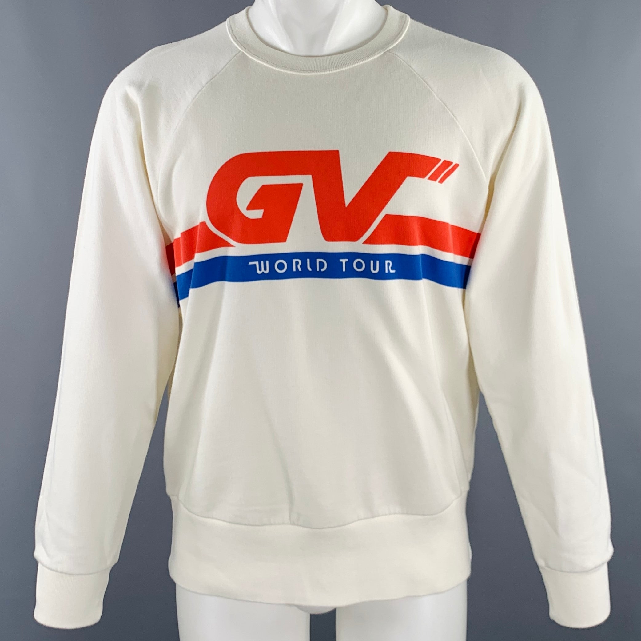 GIVENCHY Size S Cream Red Cotton -GV World Tour- Graphic
