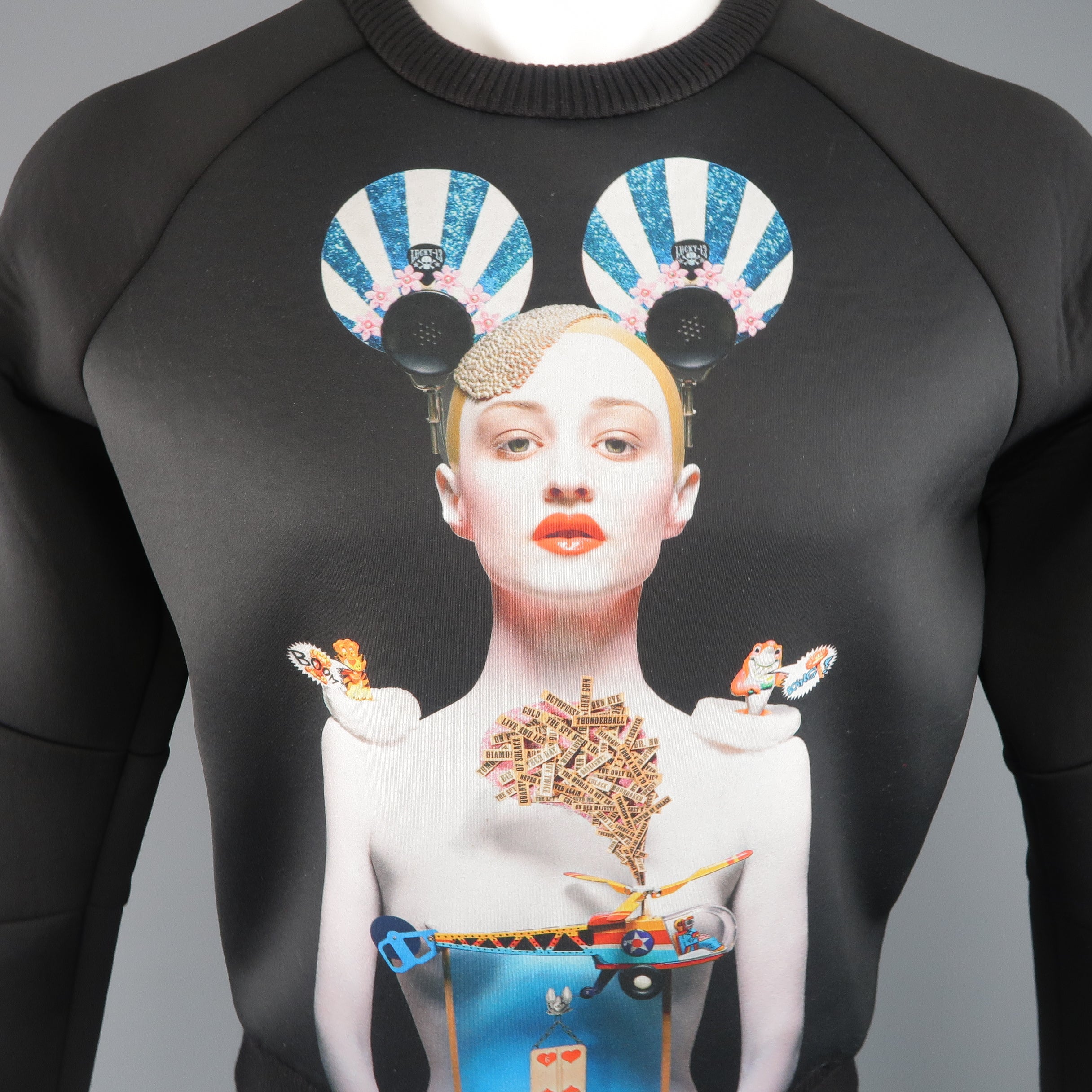 JUUN.J Size XS Black ALEX and FELIX Graphic Neoprene Sweatshirt