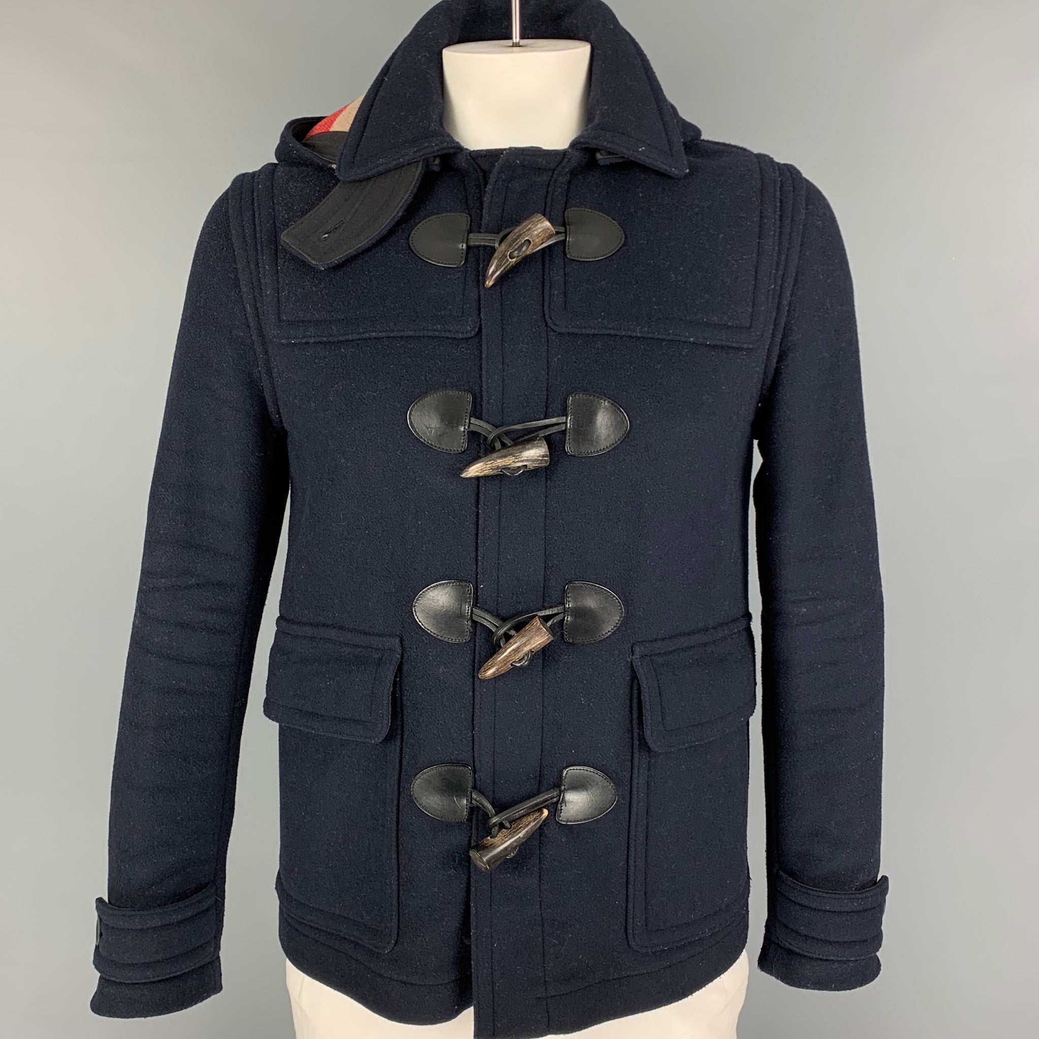 BURBERRY BRIT Size M Navy Wool Polyamide Toggle Closure Coat – Sui