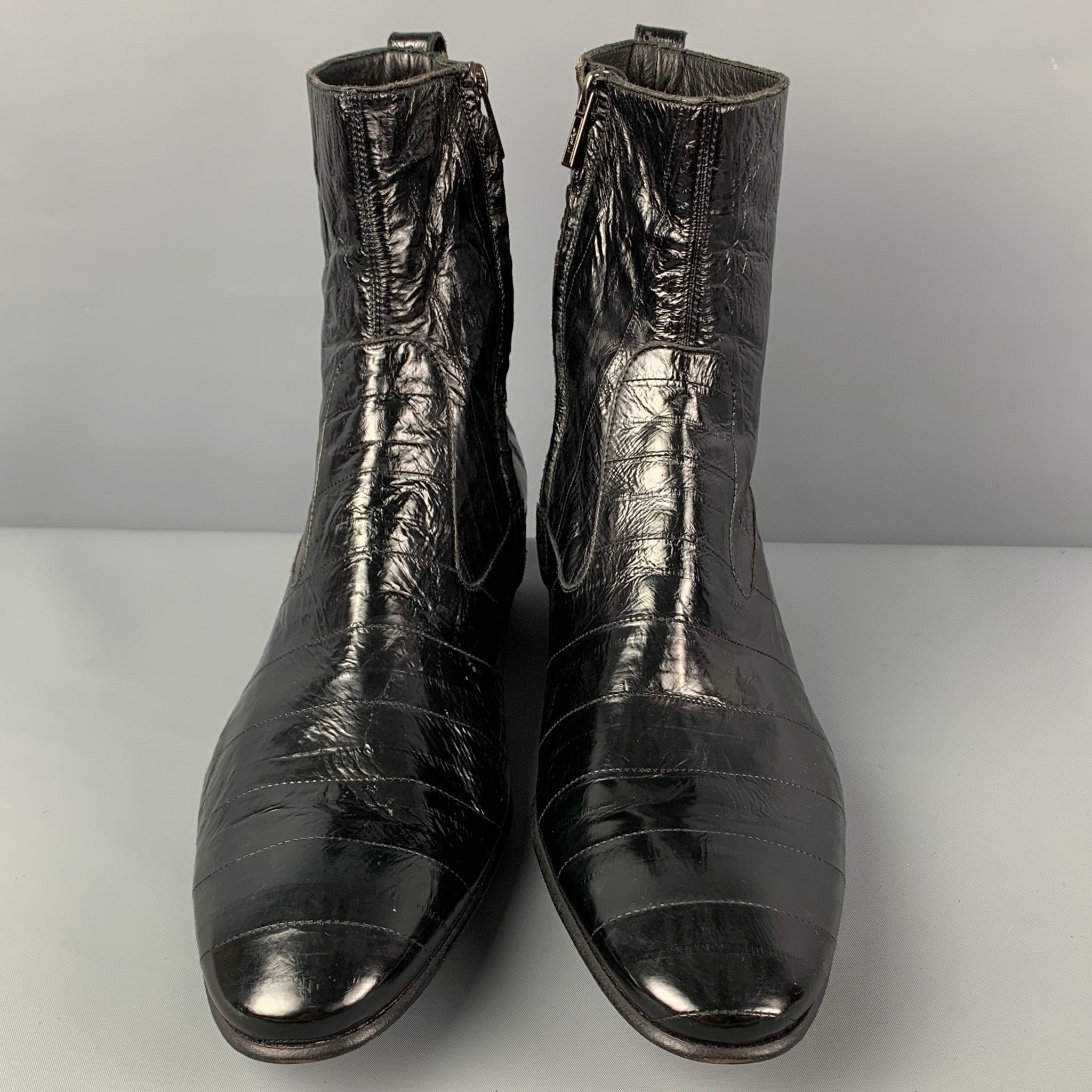 YVES SAINT LAURENT Size 13 Black Quilted Leather Johnny Boots