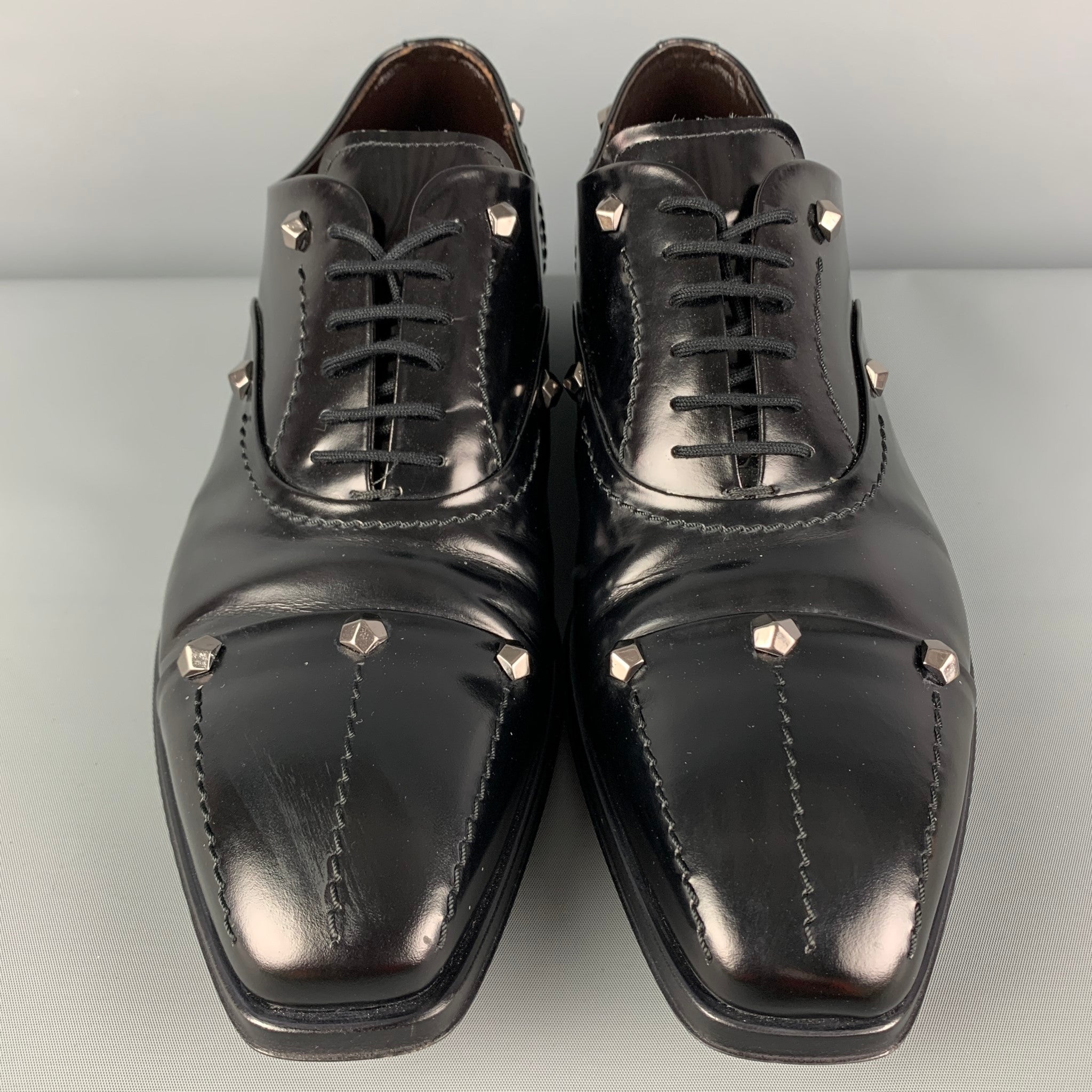 CESARE PACIOTTI Size 10 Black Studded Leather Lace Up Shoes – Sui