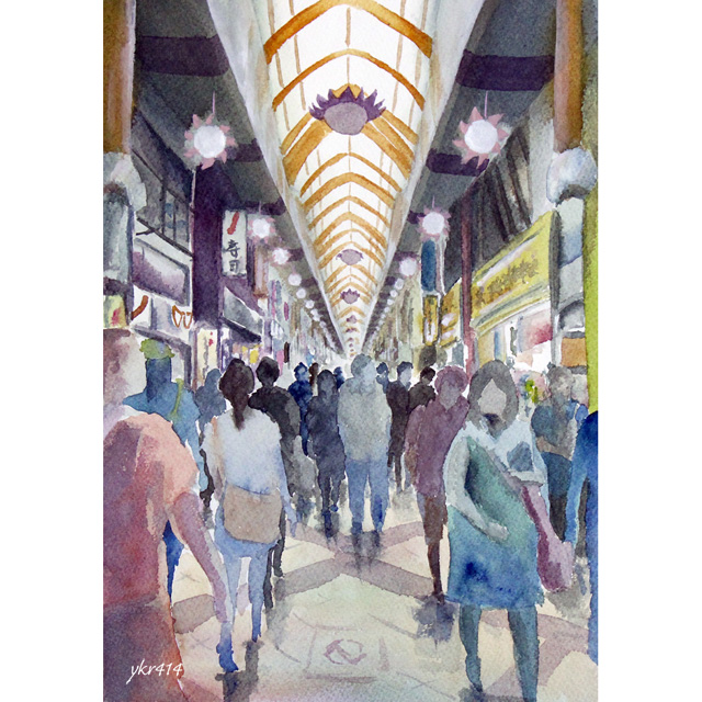 アーケード商店街」「雨の京都」という風景画2点を紹介 ｜ 毎日水彩画