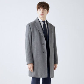 BL】ウールチェスターコート/グレー×ソリッド/NEW ZEALAND WOOL