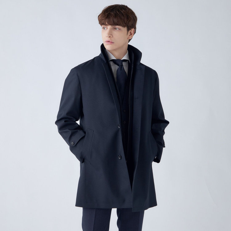 SL】レイヤードスタンドカラーコート/ネイビー/WATERPROOF（SLR2502