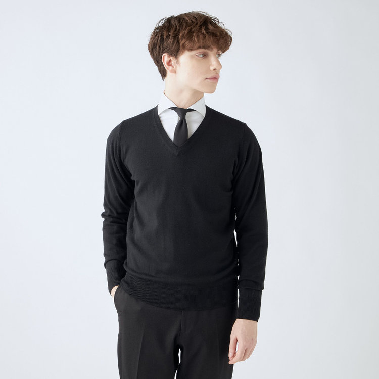 RBC】【秋冬】ウール100％Vネックニットセーター/ブラック/ZEGNA