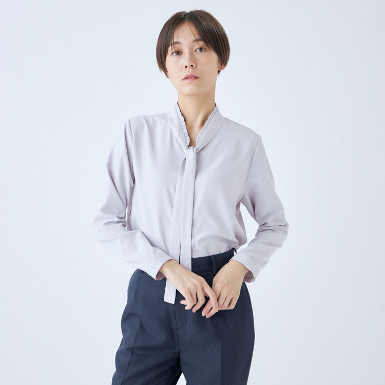 SL/長袖】ロングタイプルオーバーブラウス/アイスグレー/2WAY