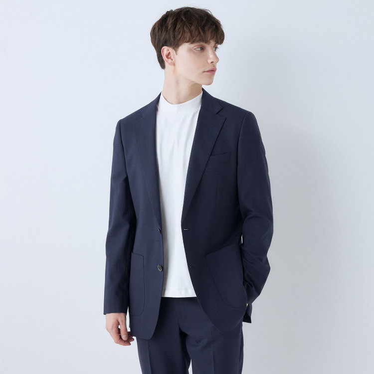 4S CROSS】【春夏】セットアップジャケット/ネイビー×チェック/パッチ