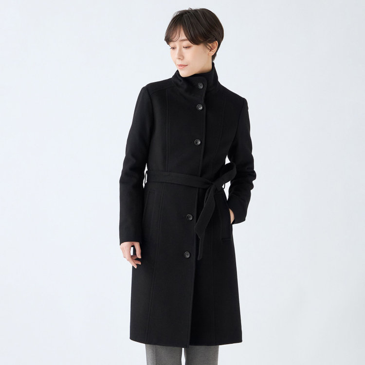 発送在庫あり】【SL】ウールスタンドカラーベルテッドコート/ブラック