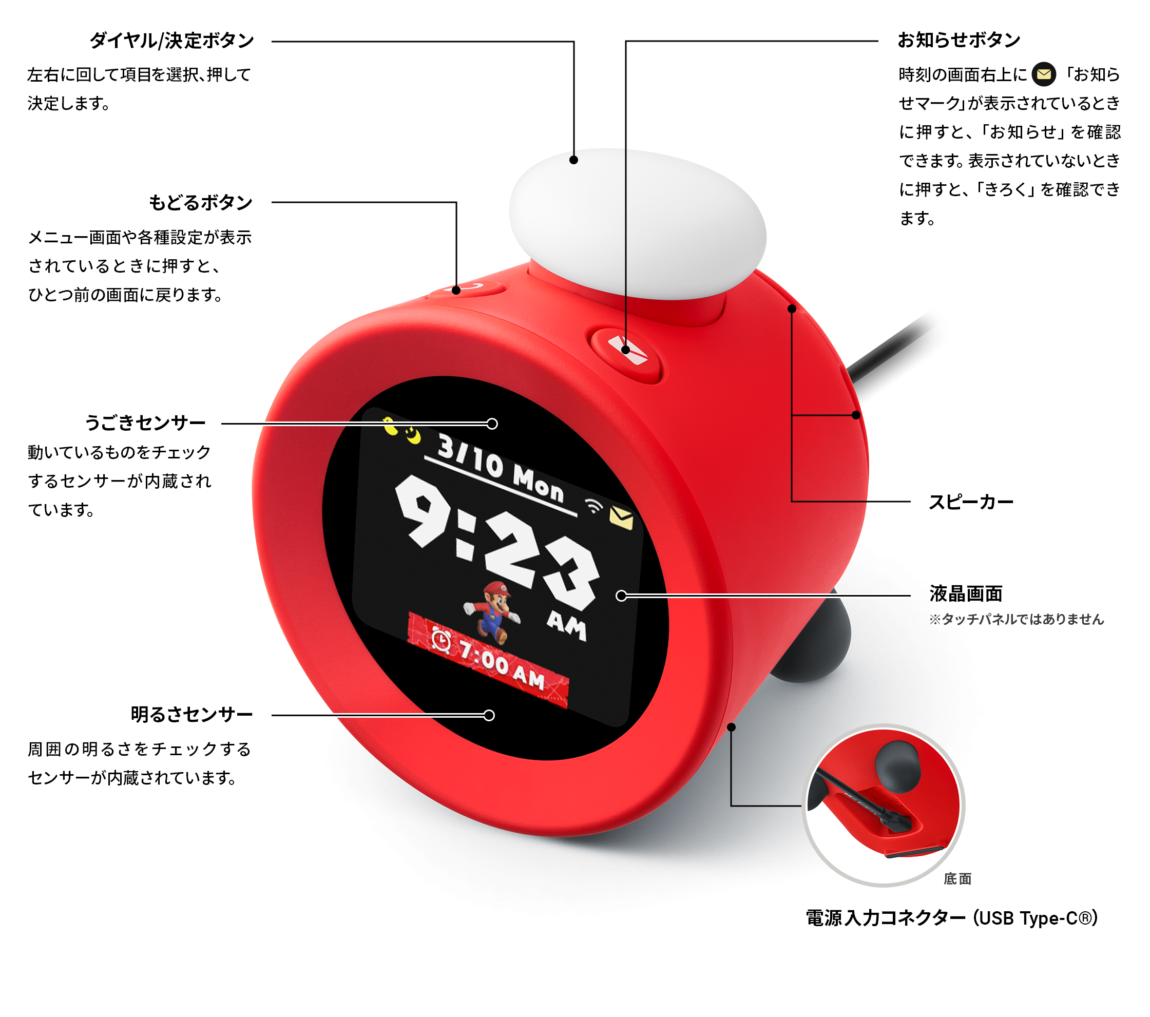 各部名称・セット内容｜ニンテンドーサウンドクロック Alarmo サポート