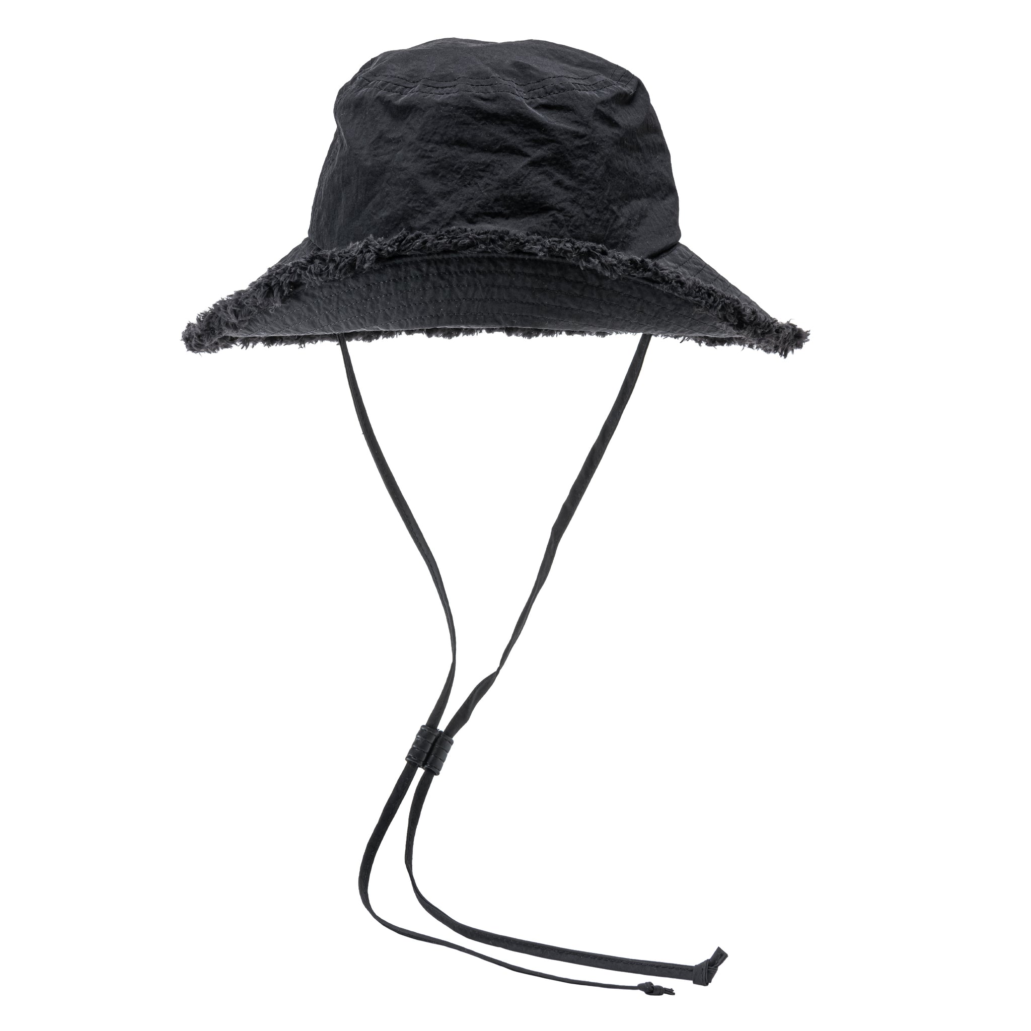 ブラック バケットハット フリンジ仕上げ