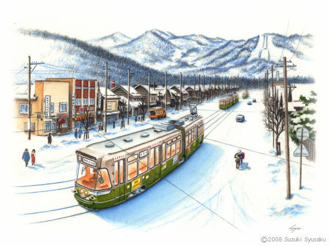 市電・路面電車の絵】札幌市電 札幌の水彩色鉛筆画家