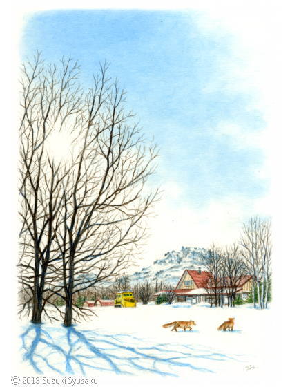 汽車旅・列車旅の絵】JR釧網本線／SL冬の湿原号 札幌の水彩色鉛筆画家