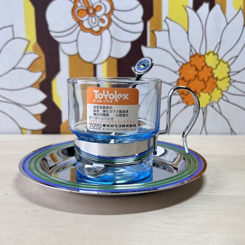 TOYOREX 東洋ガラス ホルダー付き耐熱ガラスカップ&ソーサー スプーン