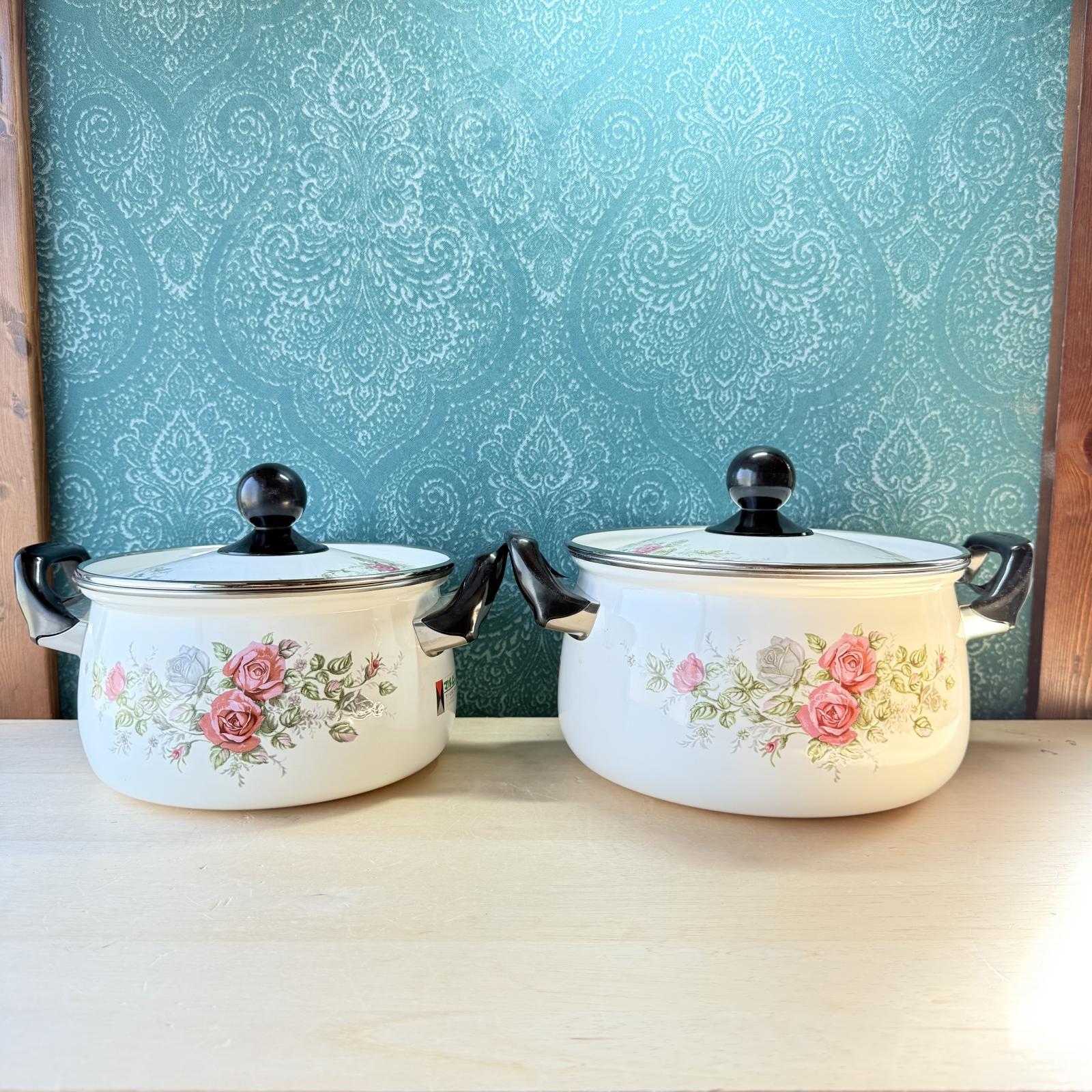 美品♡フランスアンティーク ホーロー 薔薇 ウェディングセット