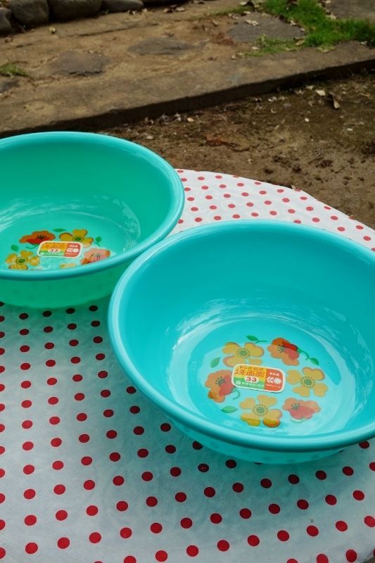 トンボ絵付洗面器 レトロポップ花柄洗い桶 特大洗面器 状態2種 BT33