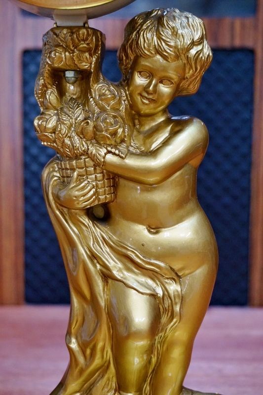 天使の置時計 クォーツ時計 金ぴかブロンズ風 インテリア KG313