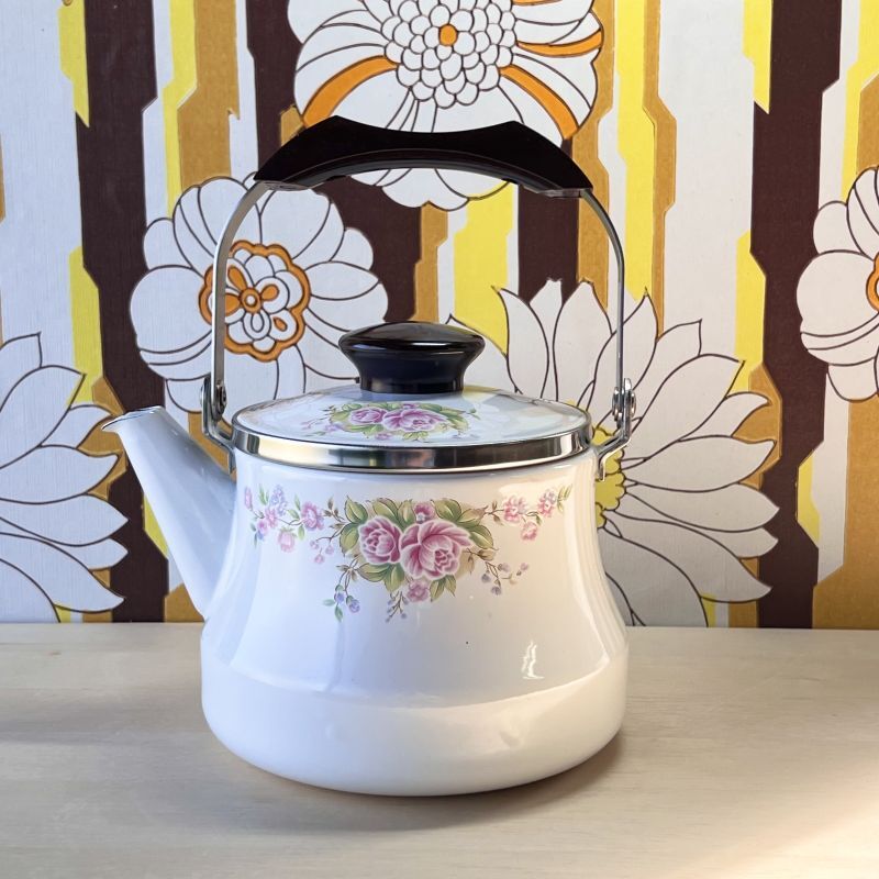 サンコーウェア SANKOWARE ピンクローズ柄ホーローケトル 花柄 薔薇