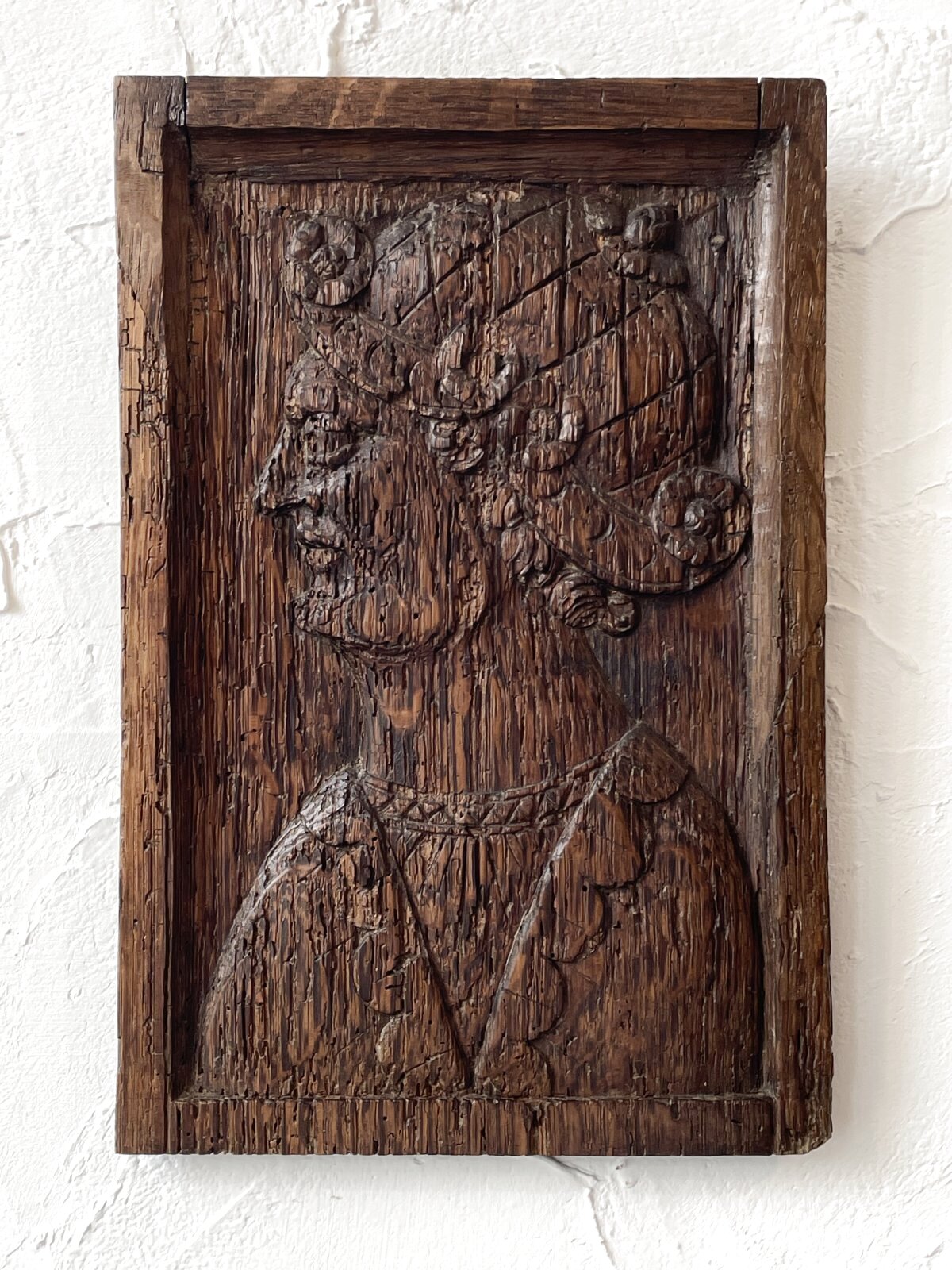 17世紀 フランス 木彫 装飾パネル 甲冑の騎士レリーフ／ 中世の記憶を