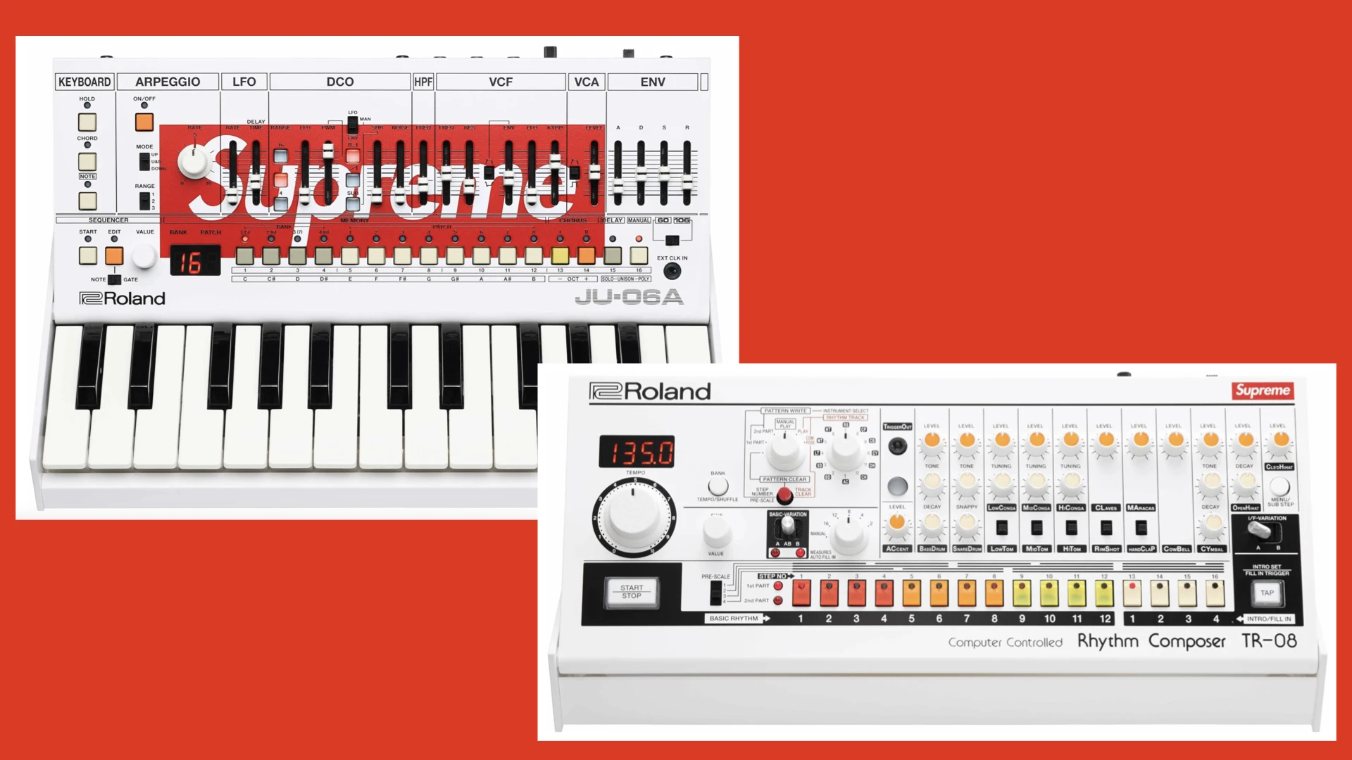Roland partners with Supreme for JU-06A and TR-08 white special